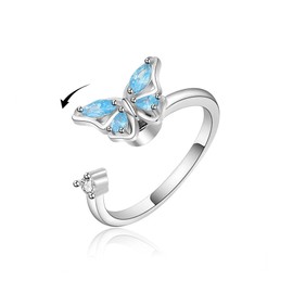 VYYU Fidget Ring for Women Girls - Anxiety Relief Stress Adjustable Open Rings with Beautiful Blue Butterfly | Reliever Spinner Rings Stress Relief Gift for Daughter Granddaughter Niece Little Sister