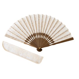 Elegant Sheer Silk Folding Fan with Intricate Embroidery, 8.27 inch, Made in Japan (Itogikuzukushi(Gold))