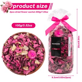 Griwuut Potpourri Bags - Rose Scented Dried Flowers, Home Fragrance & Decorative Bowl Vase Filler, Table/Home Decor - 2 Bags (8.1oz)