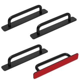 4 PCS Adhesive Cabinet Handles, No Drilling Drawer Pulls, Aluminum Alloy Stick On Door Handles, Window Handles for Kitchen, Cupboard Sliding Closet, Dresser Closet (Black)