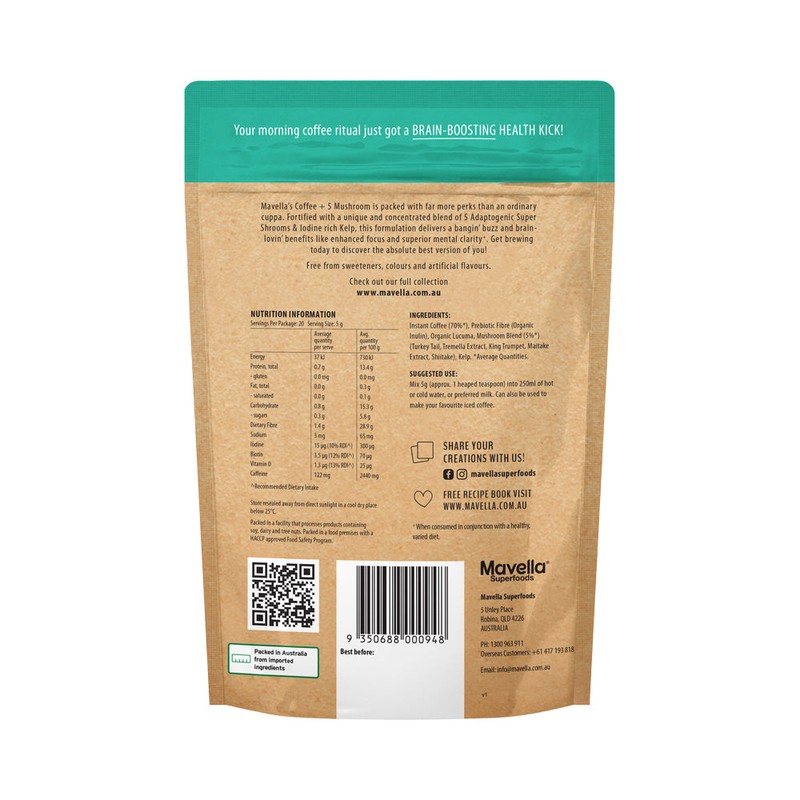 Mavella Superfoods Coffee + 5 Mushrooms 100g