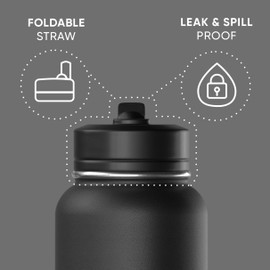 Hydrapeak Hydrapeak 32oz Sport Insulated Water Bottle with Straw or Chug Lid, Leak & Spill Proof, Keeps Drinks Cold for 24 Hours, Hot for 12 Hours, Premium Stainless Steel Water Bottles (32oz, Black)