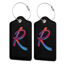 2 Pack Initial Luggage Tags for Suitcase, Colorful Letter Design Cruise Name Bag Tags, Novelty Baggage Identifiers with Full Privacy Cover, Leather ID Label for Women Men Kids Travel, Rainbow Letter R
