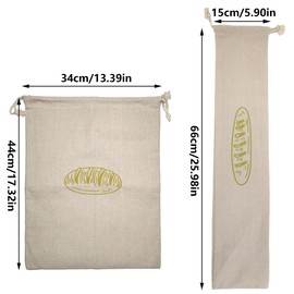 SEABABOO Linen Bread Bag 30 x 40 cm and Long Bread Bag 15 x 67 cm Premium Bread Bag with Plastic Lining Bread Bag Linen Keep Fresh Reusable Bread Bags for Bread Storage Picnic