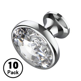 Alzassbg 10 Pack Clear Crystal with Nickel Plated Base Cabinet Knobs, 1-3/8 Inch (35mm) Diameter Cabinet Hardware Round Crystal Knobs for Drawers AL1011