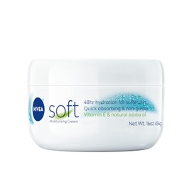NIVEA Soft Crema Hidratante Refrescantemente Suave, Hidratante Corporal Ligero para Rostro, Cuerpo y Manos, Crema Corporal Enriquecida con Aceite de Jojoba y Vitamina E, Frasco de 16 Oz