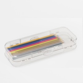 Double Layered Pencil Box Hard Plastic Crayon Pencil Case Storage Utility Supplies Box Organizer with Snap-tight Lid for Office Home Simple Stylish Design Pencil Boxes Cases (Transparent) ﻿