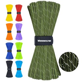 WEREWOLVES Reflective Paracord Rope 7 Strand Type III Parachute Cord 4mm 100ft / 200ft for Tent Camping Hiking Fishing Survival Tactical Clothesline DIY Projects (Army Green, 200FT)