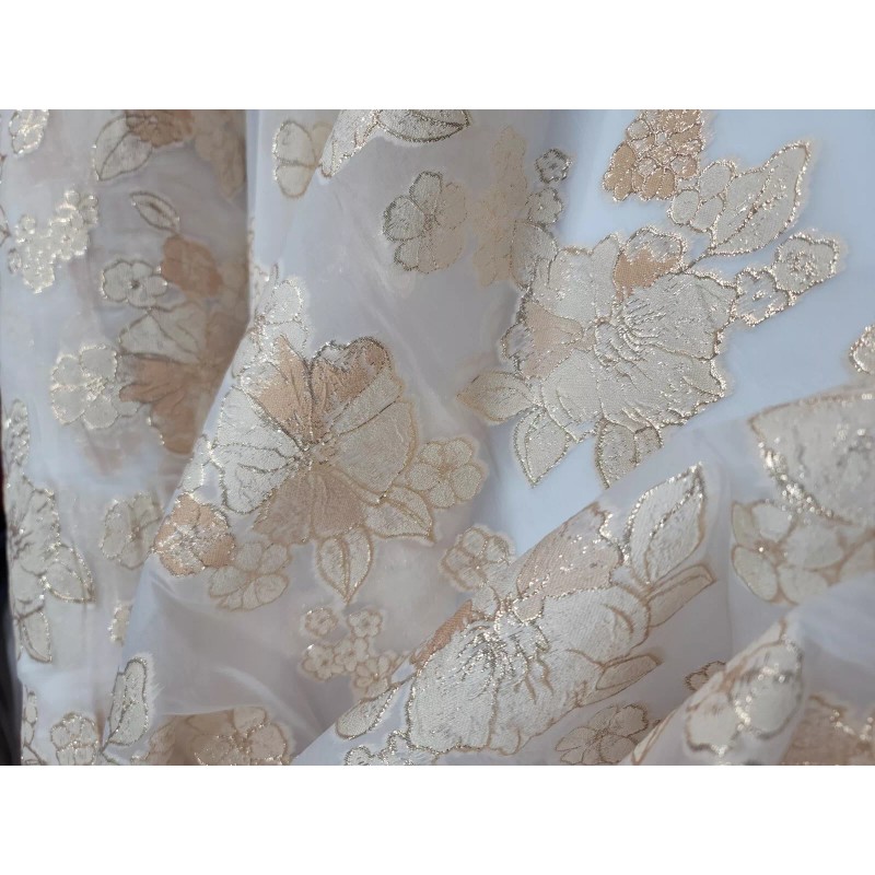 Divas Textiles Fabric by The Yard Champagne Gold Brocade Floral