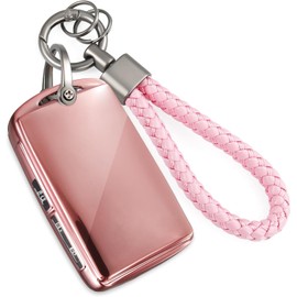 Coverforkey for MZD Key Fob Cover with Upgraded Anti-Lost Metal Braided Rope Keychain, Exquisite Soft TPU Key Case for MZD 3 6 CX-3 CX-5 CX-9 CX-12 CX-30 CX-50 CX-90 (Pink, B)