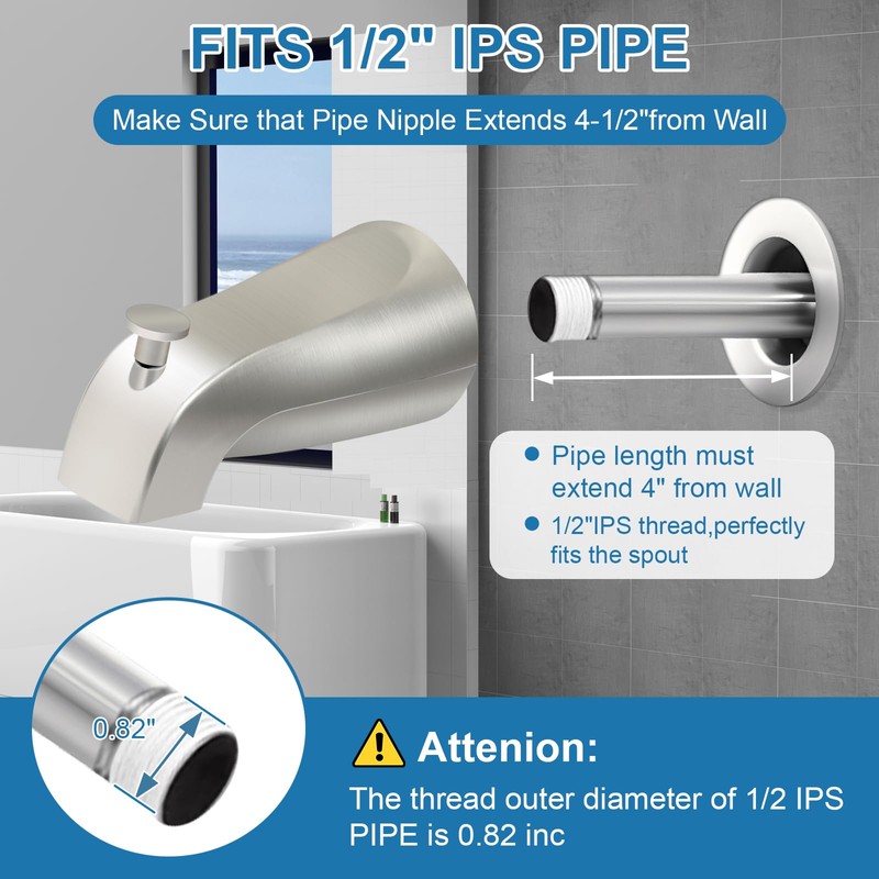 Universal Bathroom Brushed Nickel Tub Spout, Compatible with Westbrass E531D-1F-62,