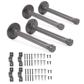 Rustic State Set of 4 Pipe Decor Industrial Shelf Brackets 3/4 Inch Diameter Heavy Duty Wall Mounted DIY Bracket 8 Inch Gray
