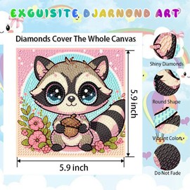 cviokrdu 4 PCS Diamond Art Kits for Kids, Animal Diamond Art for Kids Ages 4 8 12, Cute Sloths Koalas Raccoons Gem Art Kit Crafts Beginners for Gift Home Wall Decor(6x6inch)