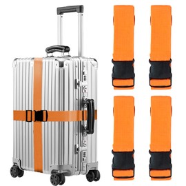 MOLHEM 4 Pcs Luggage Suitcase Straps Set,Thickened Reinforced Heavy Duty Luggage Straps,Adjustable Travelbelt Suitcase Straps (Orange)