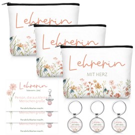 Otuuz 12 Stück Abschiedsgeschenke für Lehrerin Danke Geschenke Lehrerin mit Herz Kosmetiktasche Schlüsselanhänger Engelanhänger Karte für Abschluss Geburtstag Erzieherin Kita Grundschule Lehrertag