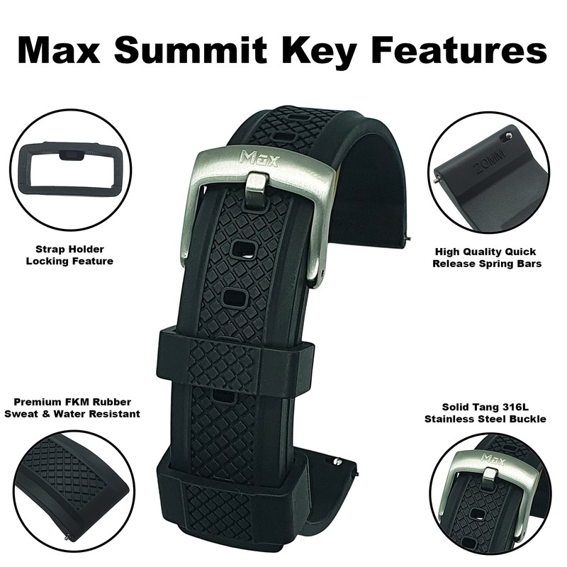 Max Summit Fluororubber (FKM) Rubber Watch Strap with Loop Holder