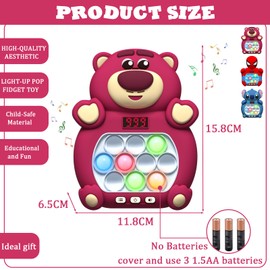 Light Up Pop it Game Quick Push Bubbles Game,Bear Handheld Fast Speed Pushing Game,Electronic Poppet Game Sensory Fidget Toy,Pop Controller Popping Game Puzzle Pop Game for Kids Xmas Birthday Gifts