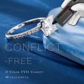 MOOSEA Moissanite Engagement Rings for Women - 2.5CT Princess Cut D Color VVS1 Clarity Lab Created Diamond Wedding Ring Set for Women 14K White Gold Plated Sterling Silver Moissanite Rings for Women