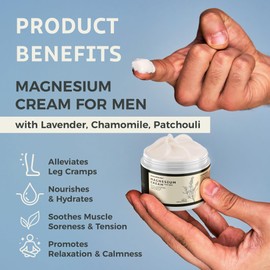 Magnesium Cream for Sleep & Leg Cramps: Soothing Magnesium Lotion with Lavender, Chamomile, Patchouli for Body - Calming & Relaxation Muscle Soreness - 4 fl.oz/120 ml