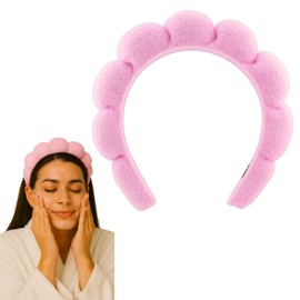 2 ORCHIDS Spa Headband for Washing Face Makeup Skincare Headband Terry Cloth Bubble Soft Hairband for Women Girl Puffy Padded Headwear Non Slip Thick Hair Accessory (Pink)