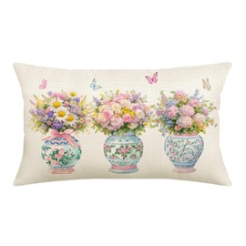 NUTEEN Spring Pillow Covers 12x20 Inch Sage Green Wild Floral Plant Throw Pillows Case Chinoiserie Pink Floral Outdoor Decorative Farmhouse Decor Cushion Covers for Home Sofa Bed Couch