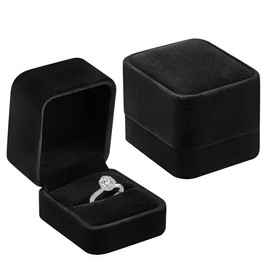 XPEX Jewelry Box Velvet Ring Box for Engagement Ring Proposal Wedding Anniversary (Black)