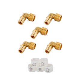 (Pack of 5 Sets) EFIELD Pex A Expansion Brass Fittings 1/2"x 1/2" Male MNPT Elbow, ASTM F1960 with 5 Pieces 1/2 inch Expansion Rings