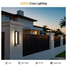 MVBT Outdoor Wall Light, 21" Modern Wall Sconce Waterproof, Garage Exterior Lighting Fixture Wall Mount Hard Wired, Black Front Porch Lamp Large 3000K LED Lantern for House Outside House Patio Doorway