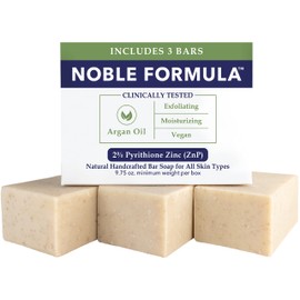 Noble Formula 2% Pyrithione Zinc (ZnP) Olive Oil and Argan Oil Bar Soap, Especially Formulated for Acne, Psoriasis, and Eczema, Safe for Daily Use and All Skin Types, 3 Bars in 1 Box, Total 9.75 oz