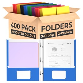 Folders 3 Prong Folders with Two Pockets Bulk 2 Pocket Folder with Tabs School Home or Office Supplies (400 Pack Assorted Colors)