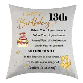 13th Birthday Cushion Cover Gifts Happy Birthday Gifts for Girls Boys, 13th Birthday Gifts for Friend Family Birthday Gifts, Pillow Cases for Sofa Living Room Home Decor Pillow Cover 18” x 18” (13th)