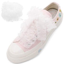 WEGOODZF Flat Tulle Shoe Laces: 2 Pairs 3CM Wide White Elastic Sheer Shoelaces 39 inch