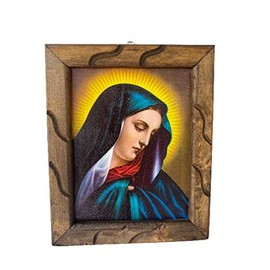 Nuestra Señora De Los Dolores Virgen Dolorosa Imagen Cuadro Rustico De Madera 9"x11" Our Lady Of Sorrows Frame,New