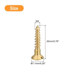 sourcing map Brass Wood Screws, 40Pcs M4 x 20mm Slotted Drive Flat Head Self Tapping Screw Countersunk for Woodworking Furniture