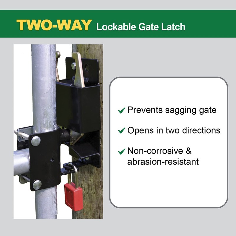 Powerfields Two-Way Lockable Livestock Gate Latch for Farms, Pet Cages,