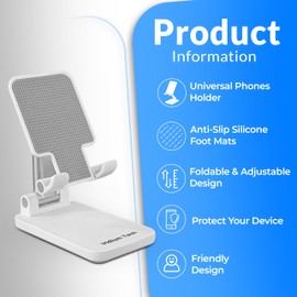 Iridium Tech Phone Holder Adjustable Cell Phone Stand for Desk, Foldable, Compatible with All Mobile Phones