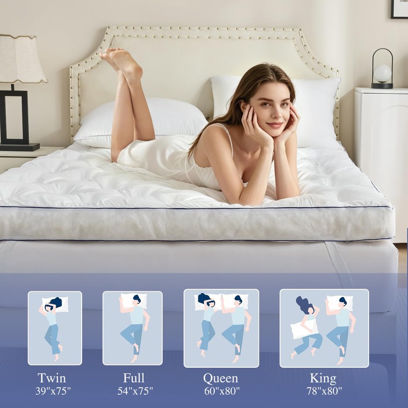 SHOUREN 5 Inch Memory Foam Mattress Topper Queen Size, Extra