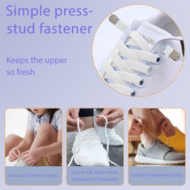 WanderGo Elastic No Tie Shoe Laces, 6 Pair of Elastic Shoe Laces with 20 Pair Metal Buckes One Size Fits All Adult and Kids Shoes(3 White+3 Black)