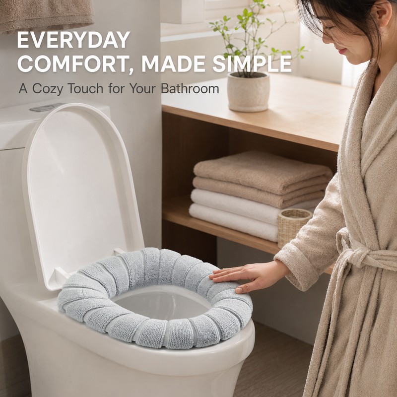 Ag+ Silver Ion Antibacterial Toilet Seat Cover, Universal Stretch-Fit Washable