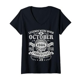 Womens Legends Were Born in October 1986 Vintage 39th Birthday Men V-Neck T-Shirt