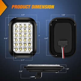 Nilight 5” X 3” Inch Rectangular Trailer Tail Light 2 PCS White 24 LED Back Up Reverse Lights w/Flush Mount Grommets Plugs IP67 Waterproof for 12V Truck ATV UTV Bus RV Camper