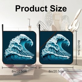 Stormy Sea Wave with Foam Pot Holders 2 PCS for Kitchen, Heat Resistant Hot Pads for Cooking Grilling Baking BBQ, Pot Holders for Women Cook Essentials Accessories Home Microwave