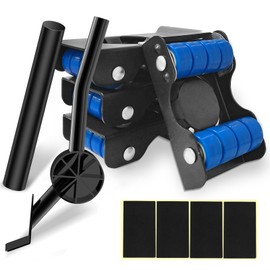 bechoanigel Furniture Lifter Set, Furniture Rollers and Transport Castors for Heavy Furniture, 4-Wheel Furniture Transport Castors with Retractable Crowbar and Long Bar, 180° Rotatable, Furniture