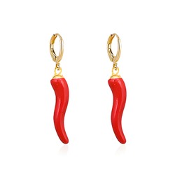 LPYO Cute Italian Horn Earrings for Women Fashion Red Enamel Chili Pepper Shaped Horn Hoop Earrings Talisman Lucky Jewelry Gifts (gold)