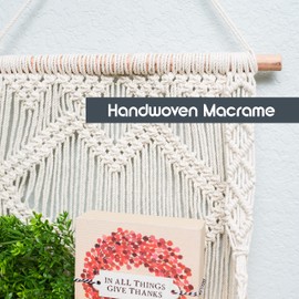 SnugLife 2 Tier Macrame Wall Hanging Shelf with Woven Rope - Boho Pine Wood Shelves for Plants, Bathroom, Kitchen