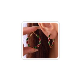 LKingel Christmas Hoop Earrings for Women Glitter Christmas Hoop Earrings Christmas Drip Oil Earrings Red Green Christmas Earrings Christmas Holiday Earrings Prom Jewelry (3cm)