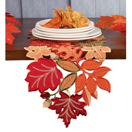 GRANDDECO Fall Thanksgiving Table Runner Orange Maple Leaves Harvest Autumn Holiday Party Dinner Seasonal Decoration (A-Fall and Thanksgiving, 14"X35")