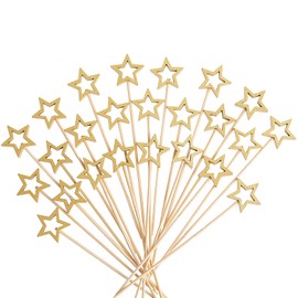 Abeillo 100PCS Toothpicks for Appetizers, 5.4" Bamboo Cocktail Picks, Gold Star Toothpicks Skewers for Food Drinks Fruits, Fancy Toothpicks for Party Wedding Holiday Decorations