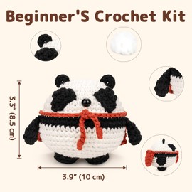Yeezhee Crochet Kit for Beginners – Complete Amigurumi Animal Starter Set with Step-by-Step Video Tutorials, Yarn & Crochet Hook – Easy DIY Plushie Gift for Adults & Kids (Panda)
