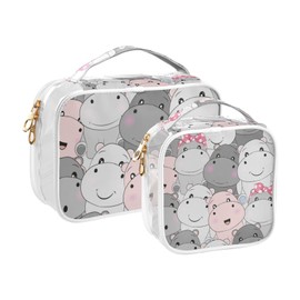 2pcs Clear Travel Toiletry Bag Cute Baby Hippo Makeup Cosmetic Bag Waterproof Storage Organizers Zipper for Women Men